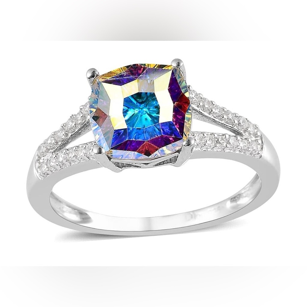 Gorgeous Swarovski Ring size 7 Crystal Aurore Boreale platinum over sterling NWT